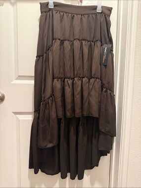 High-Low Tiered Skirt in Chocolate Brown